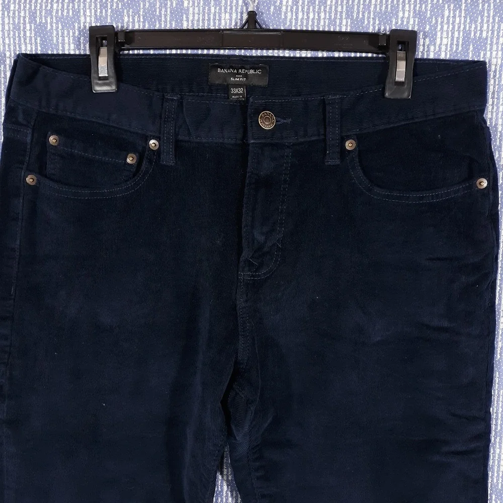 Banana Republic Corduroy Pants Mens Size 33 x 32 Slim‎ Fit Navy Straight